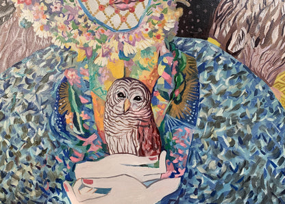 Oil painting Girl with owls V. Konotopsky