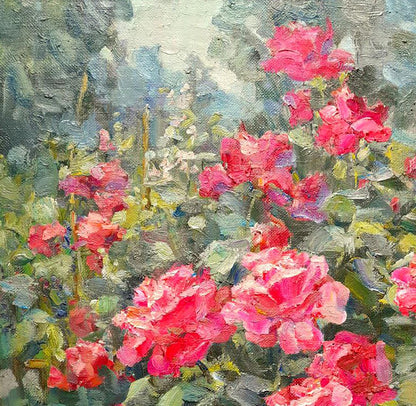 Oi painting Red rose bush Ivan Kovalenko