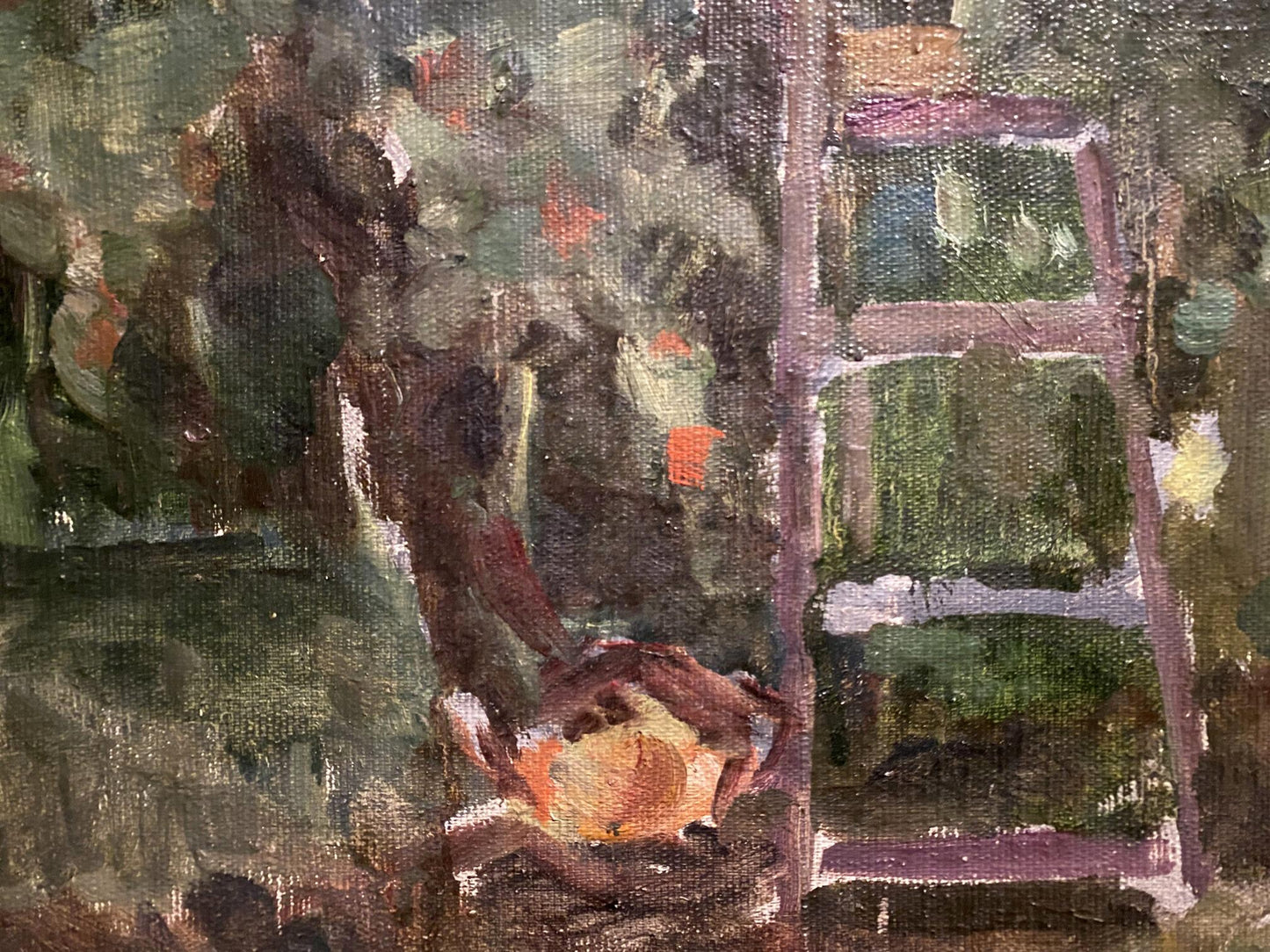 In the Garden depicted in oil paint