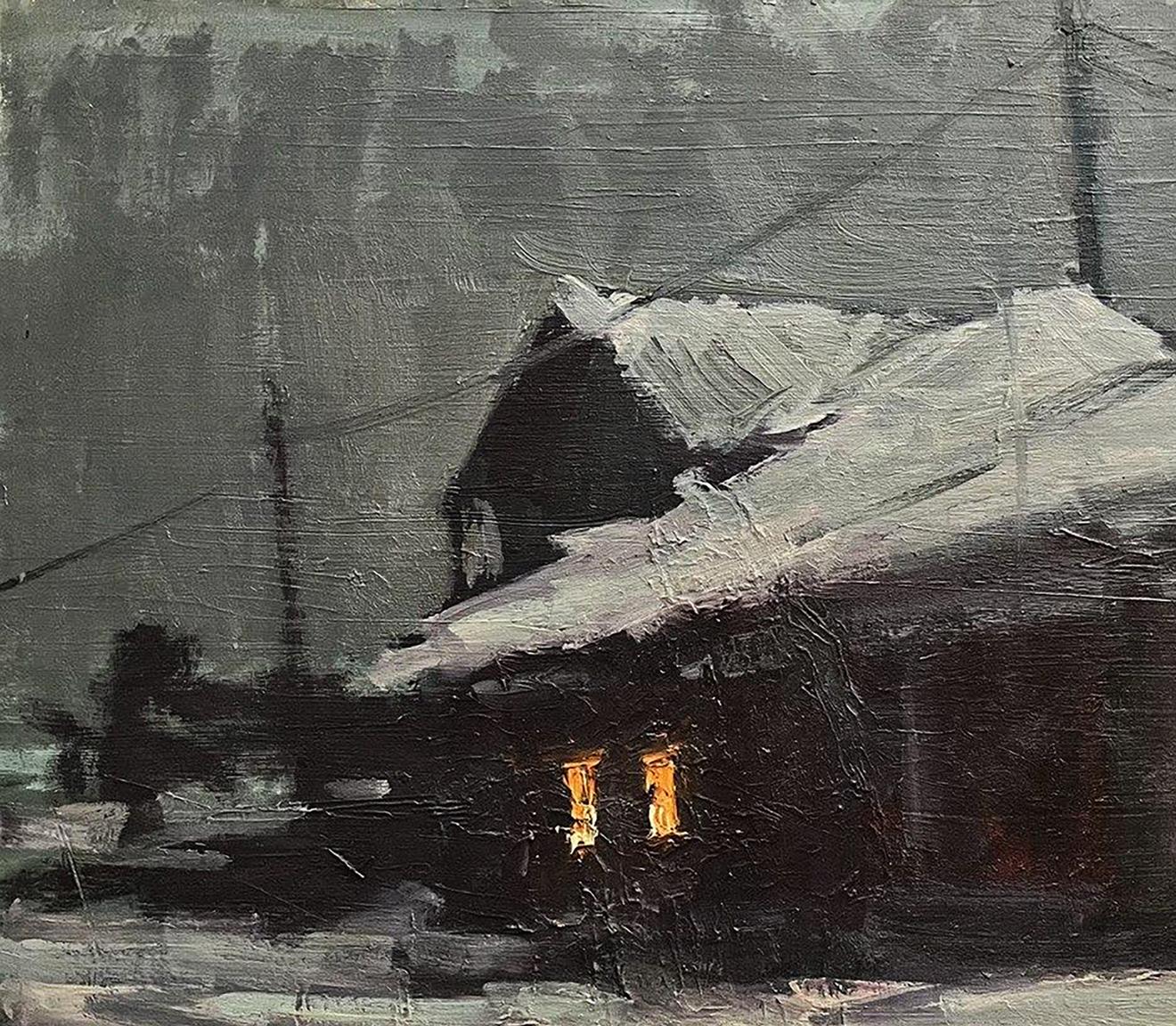 Oil painting Night road to the house Volodymyr Pashchenko