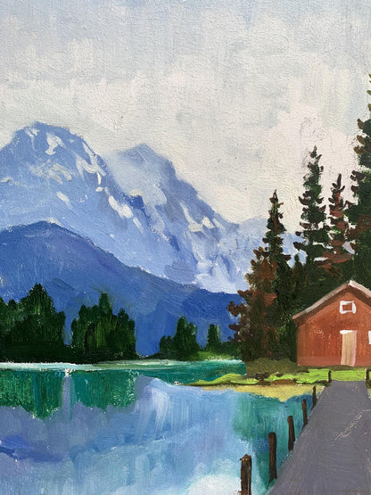 Oil painting Hut on the lake Unknown artist