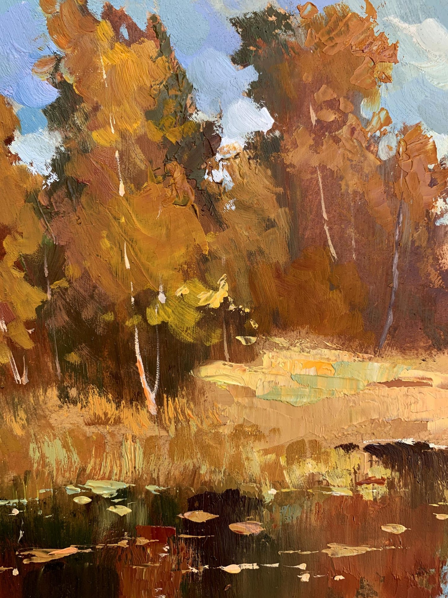 OIl painting Golden autumn and gentle river Yuriy Suprunchuk