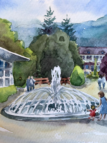 Watercolor painting Joy at the fountain Svetlana Gramm