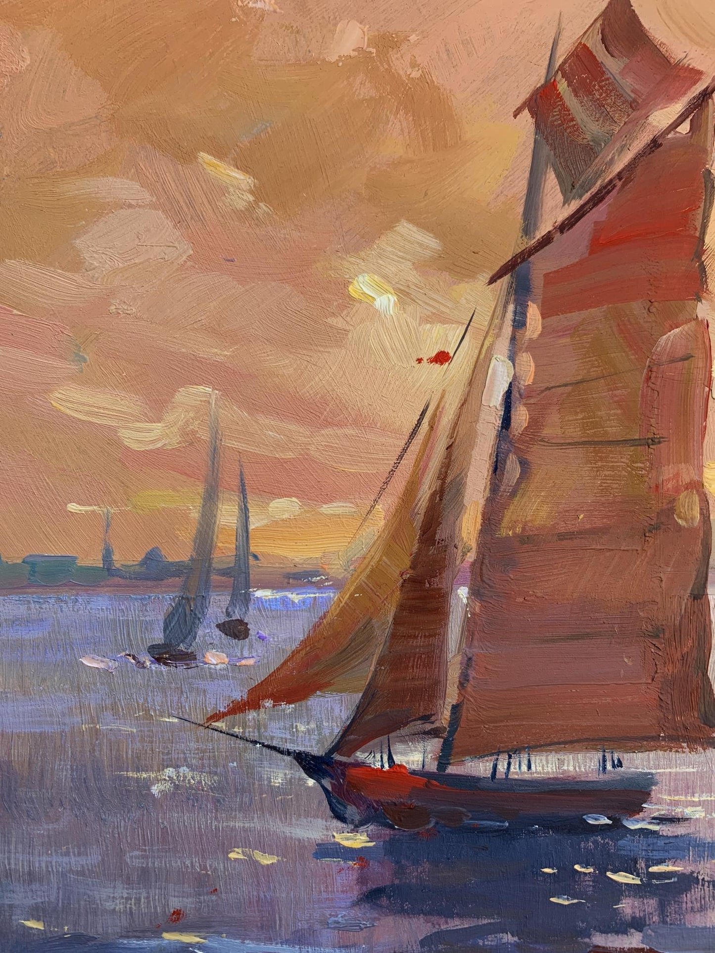 OIl painting Evening sailing on a sailboat at sea Yuriy Suprunchuk