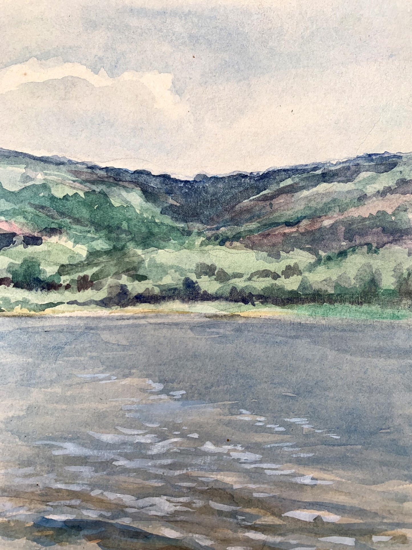 Watercolor painting On the river bank O. Umansky