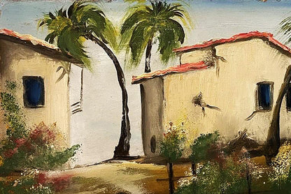 Oil painting Houses by the sea Unknown artist