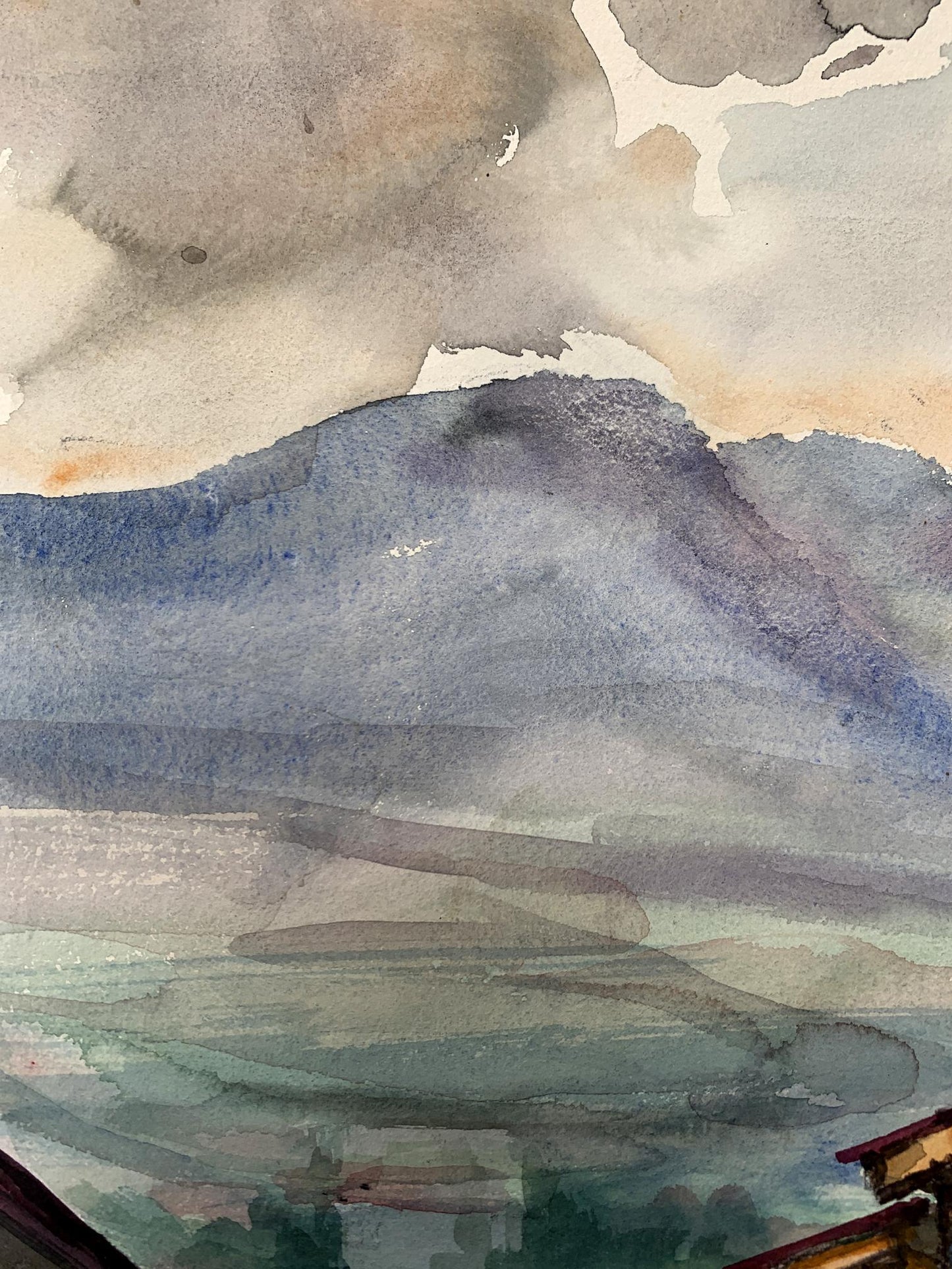 Watercolor painting Busy city street Unknown artist