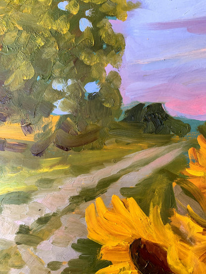 Oil painting Sunflowers along the road Valentina Simashchuk