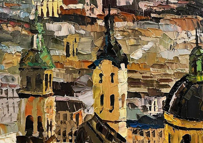 Oil painting Panorama of the city Horishnyi N.A.