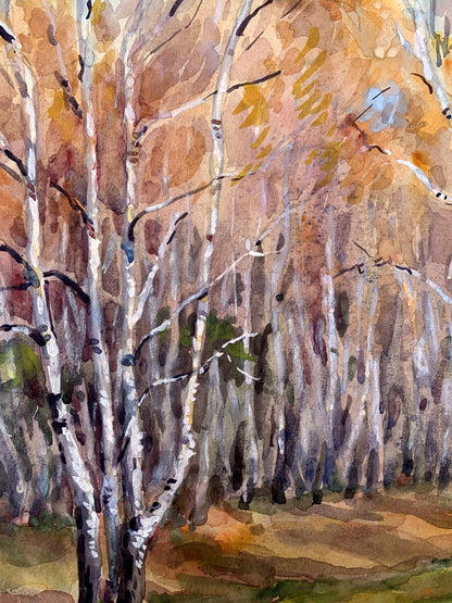 Watercolor painting Autumn birch forest Unknown artist