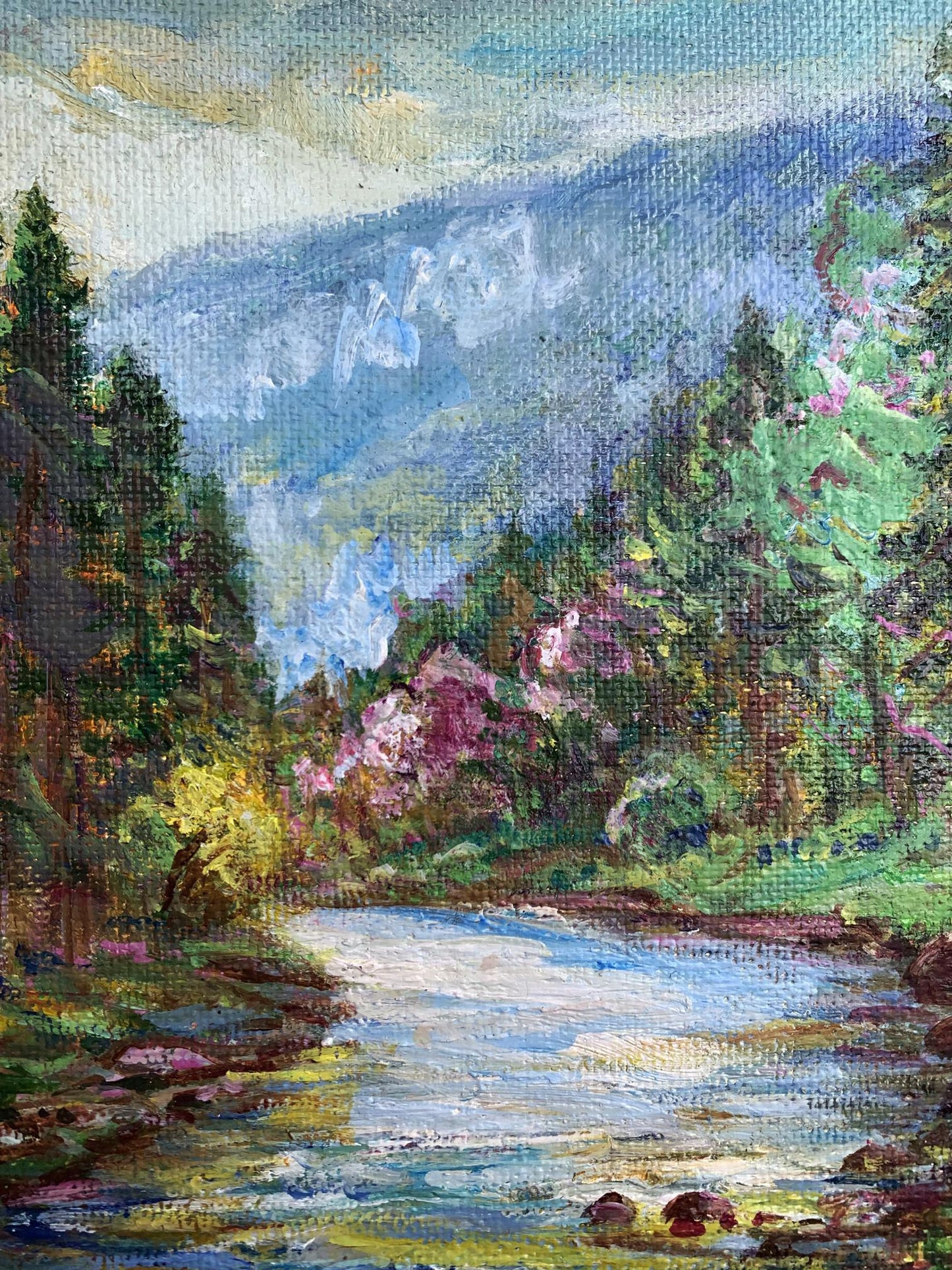 Oil painting Calm stream in the mountains Yu. Ulinets