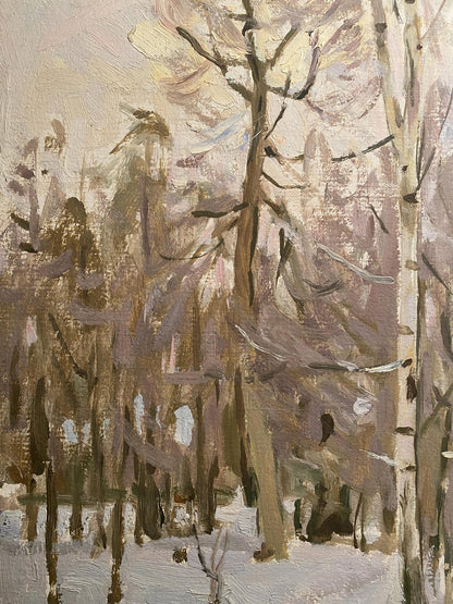 Oil painting Three birch trees in the park Nikolai Bortnikov