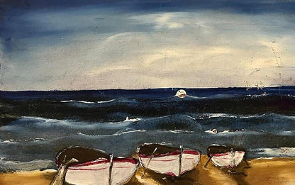 Oil painting Boats on the shore Unknown artist