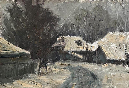 Oil painting Winter in the village Volodymyr Pashchenko