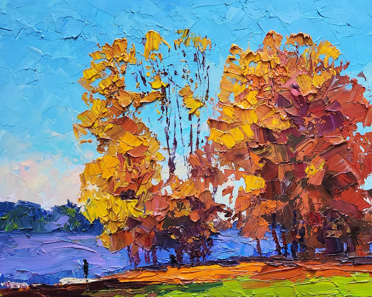 Oil painting Autumn by the river Boris Serdyuk