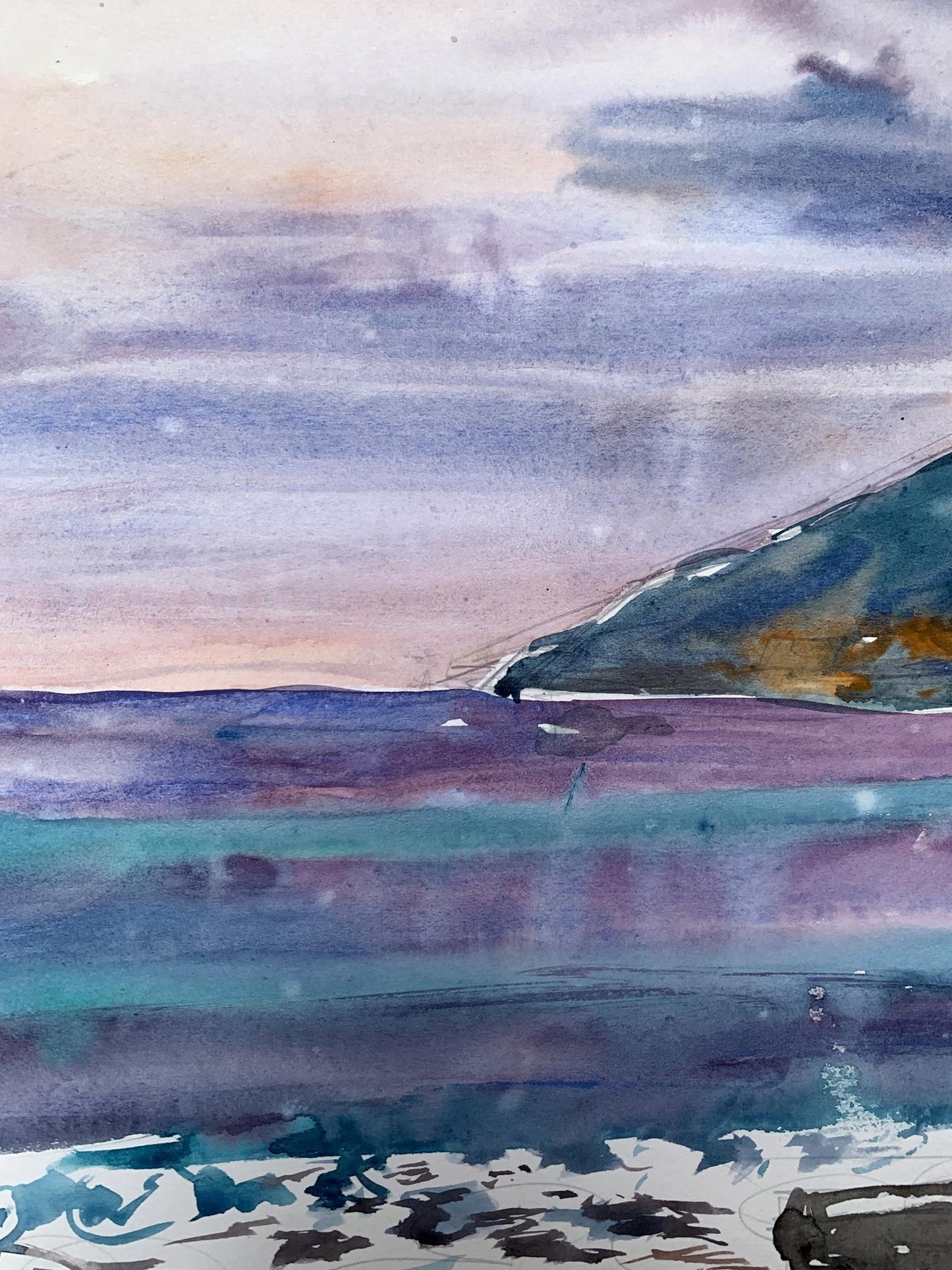 Watercolor painting The sun behind the clouds Unknown artist