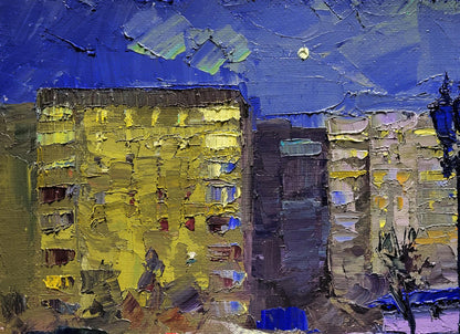 Oil painting Night city Boris Serdyuk