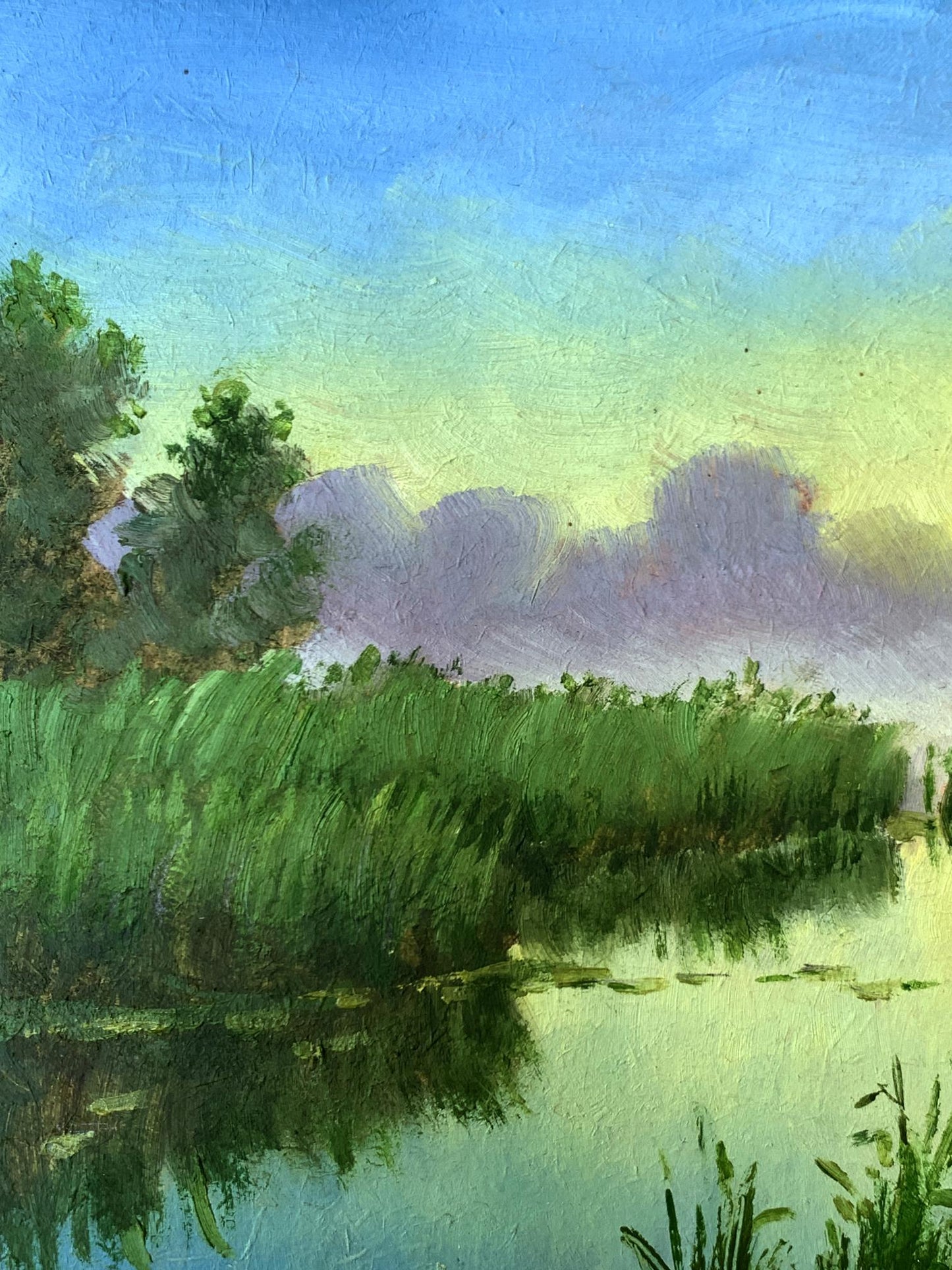 Oil painting Fog over the river