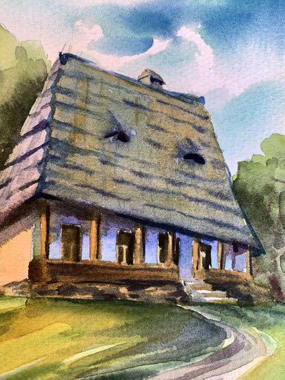 Watercolor painting House among the trees Svetlana Gramm