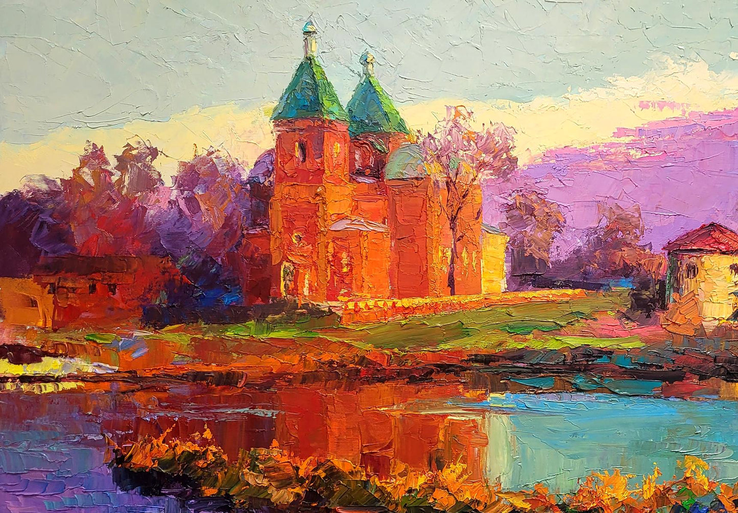 Oil painting Evening near the church Boris Serdyuk