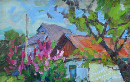 Oli painting Village street Pereta Vyacheslav