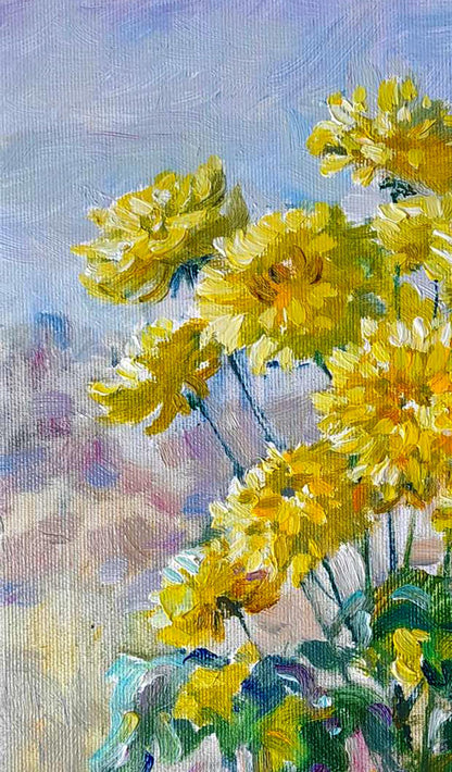 Oil painting Yellow flowers still life  Ivan Kovalenko