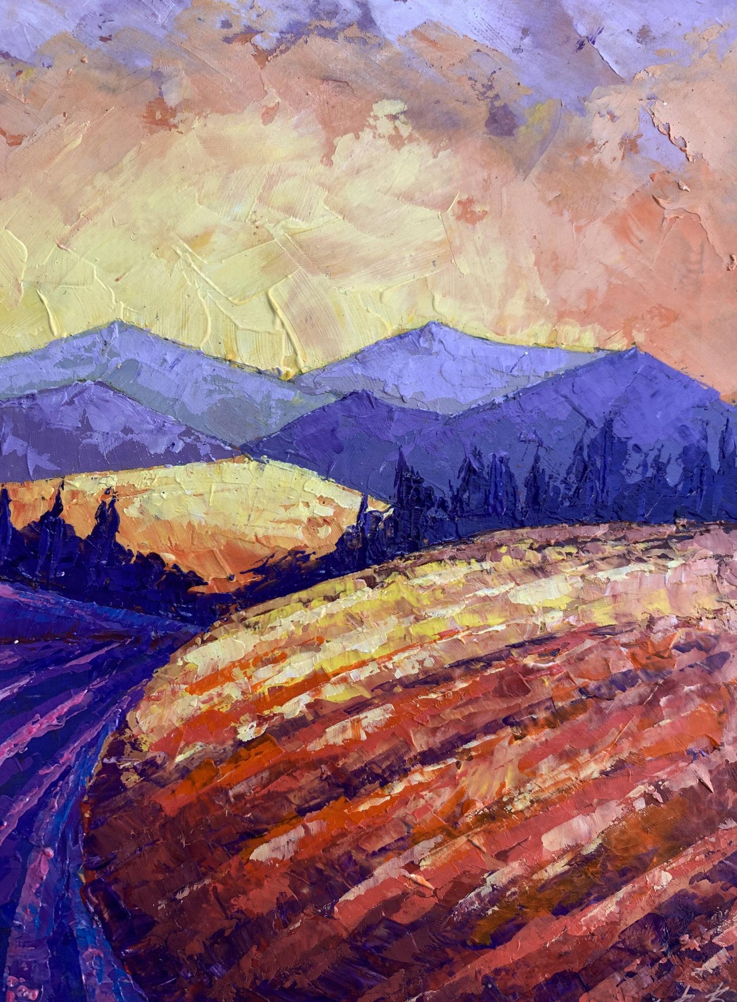 Oil painting Mountain Sunset V. Zadorozhnya