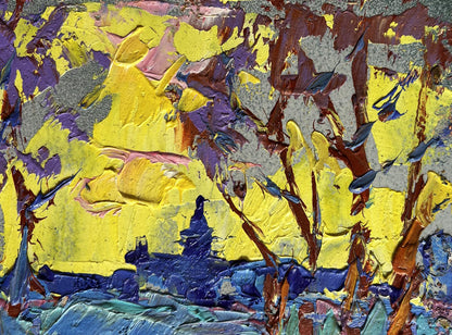 Oil painting Winter evening with yellow sunset Oleksiy Ivanyuk