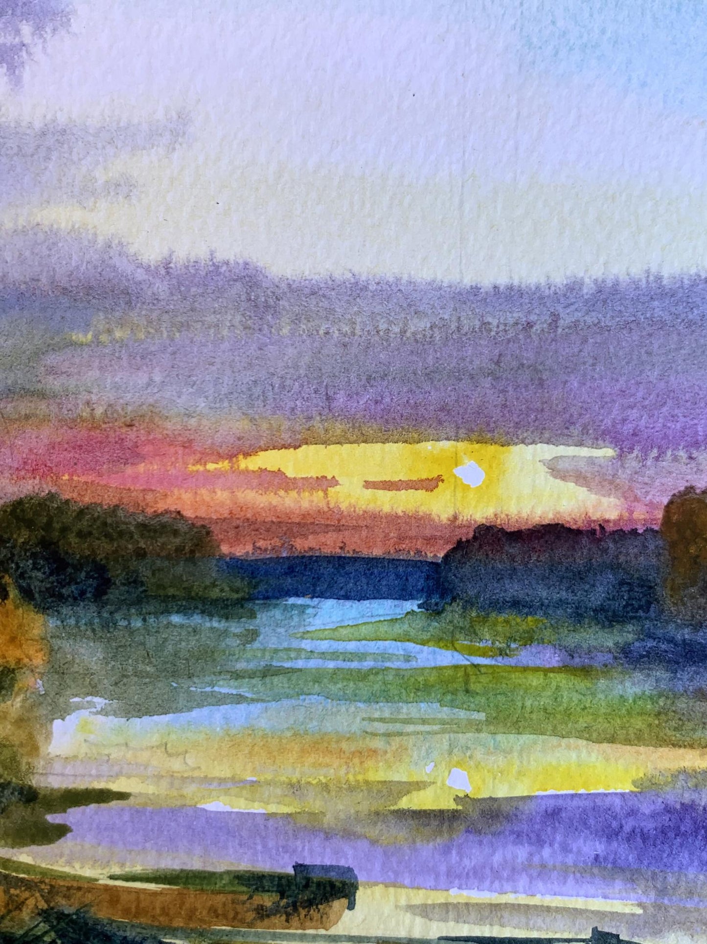 Watercolor painting Boats and sunset Svetlana Gramm