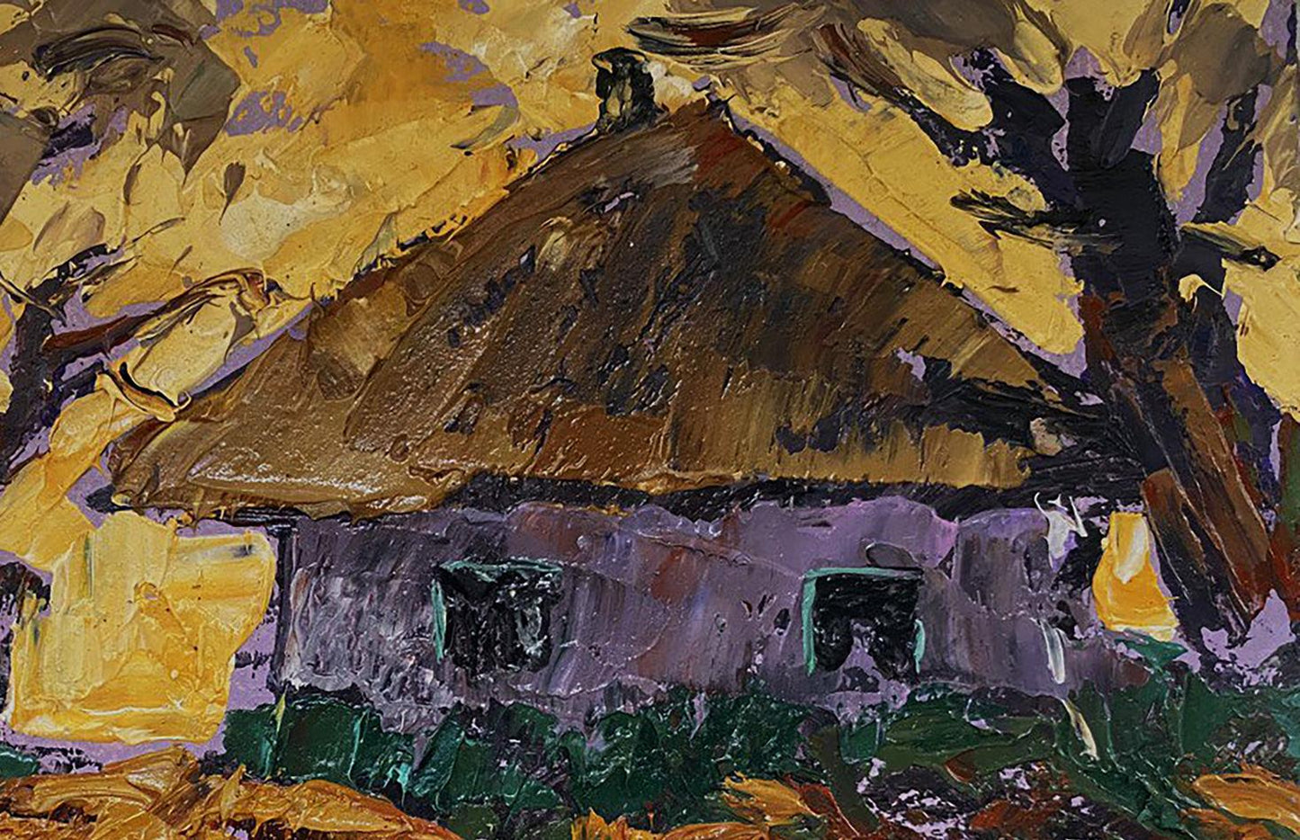 Oil painting Yellow sunset over houses Oleksiy Ivanyuk