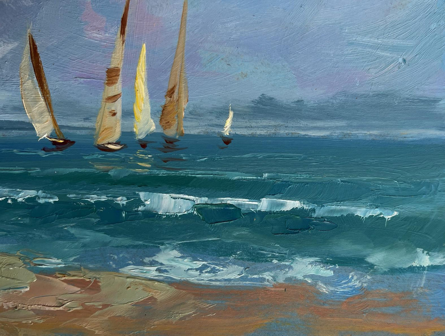 OIl painting Sailboats at sea Yuriy Suprunchuk