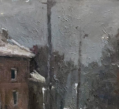 Oil painting Winter on the city streets Volodymyr Pashchenko