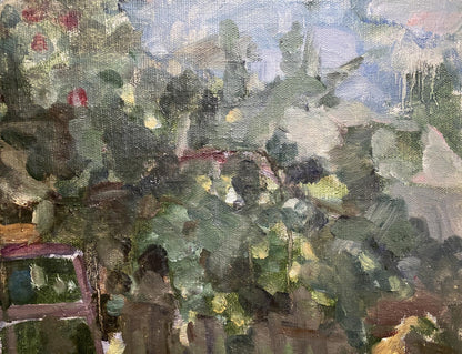 An oil painting showcasing the garden scene