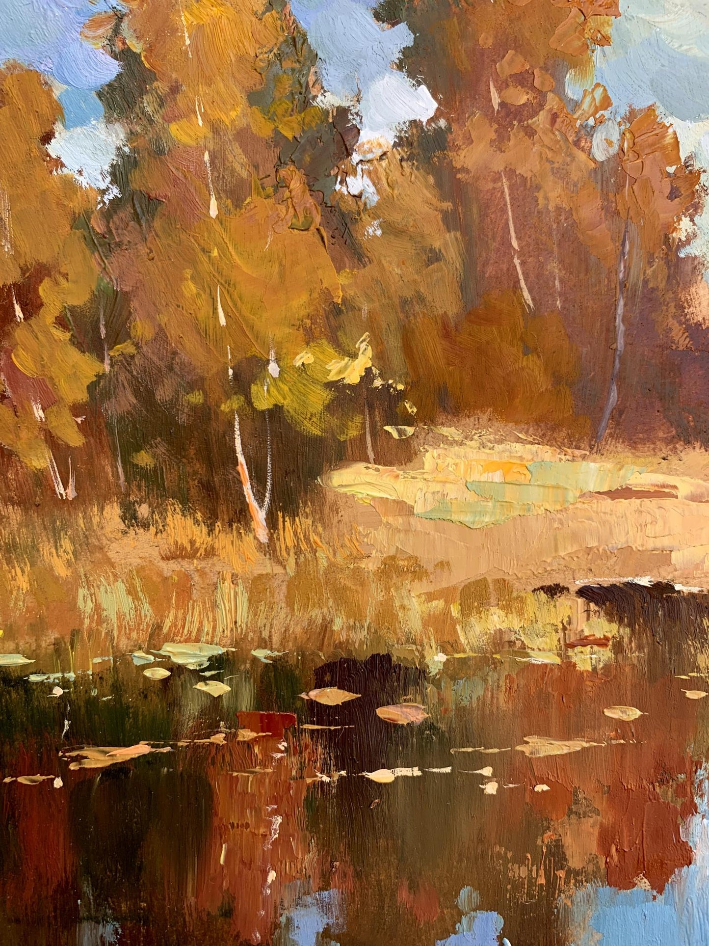 OIl painting Golden autumn and gentle river Yuriy Suprunchuk