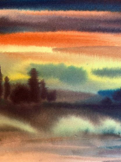 Watercolor painting Colorful evening Svetlana Gramm