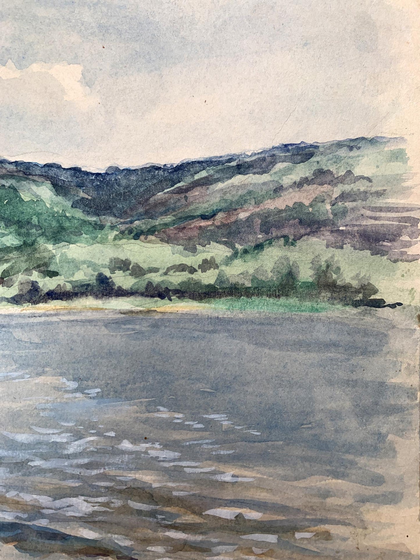 Watercolor painting On the river bank O. Umansky