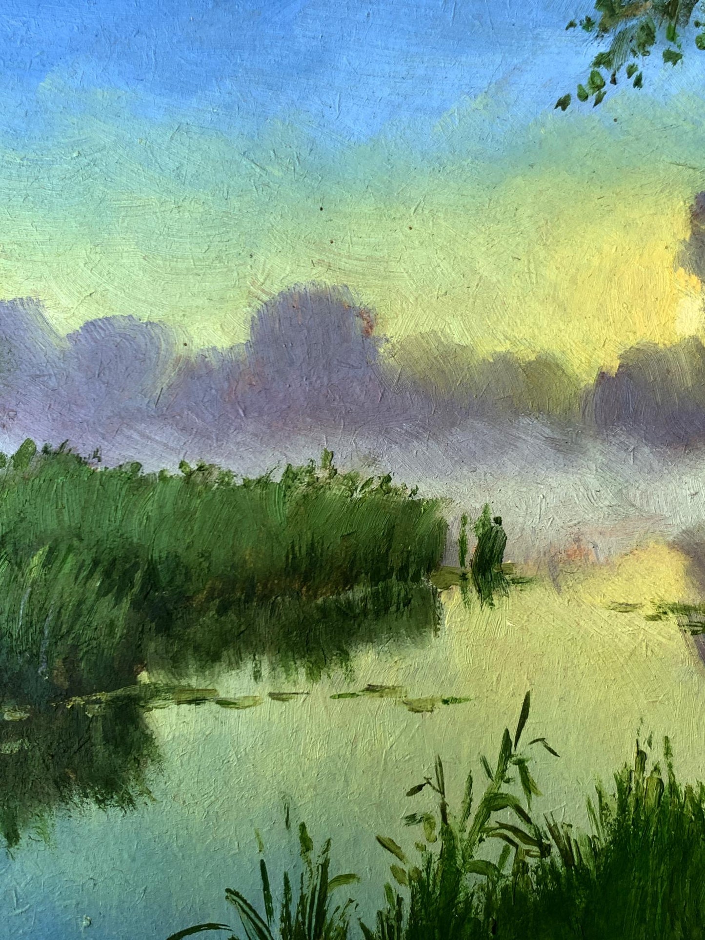 Oil painting Fog over the river