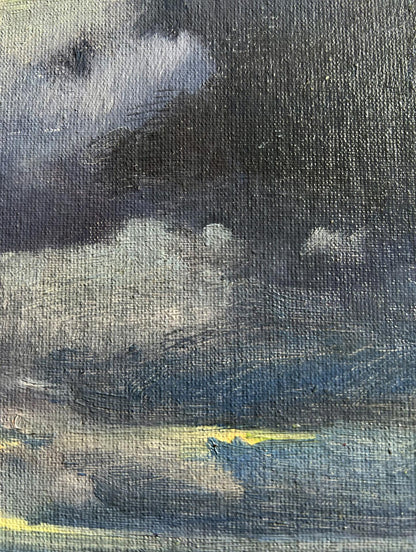 Oil painting Yellow sunset over the city Tatyana Derdey