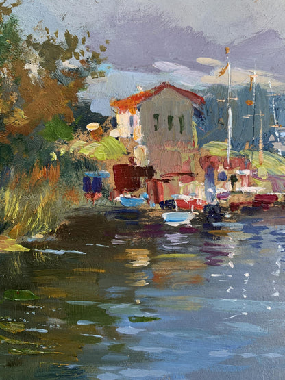 OIl painting Port for boats and yachts Yuriy Suprunchuk