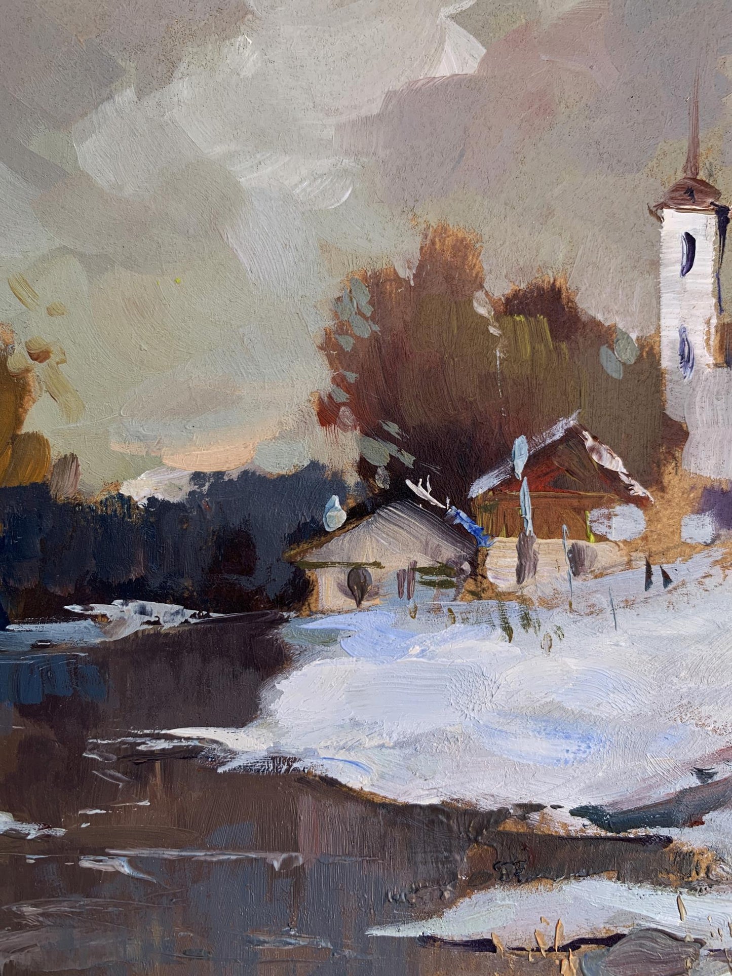 OIl painting Winter evening Yuriy Suprunchuk