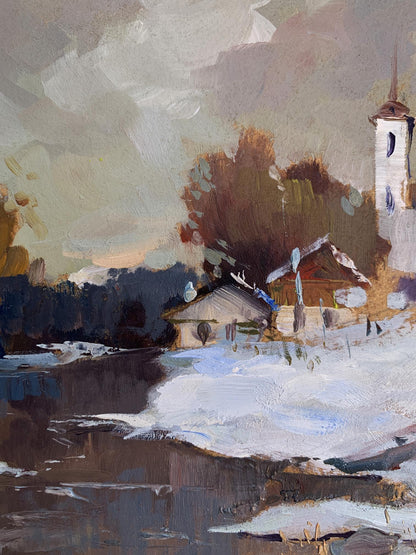 OIl painting Winter evening Yuriy Suprunchuk