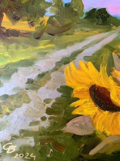 Oil painting Sunflowers along the road Valentina Simashchuk