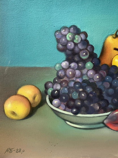 Oil painting A plate of grapes Mykhailo Burdylo