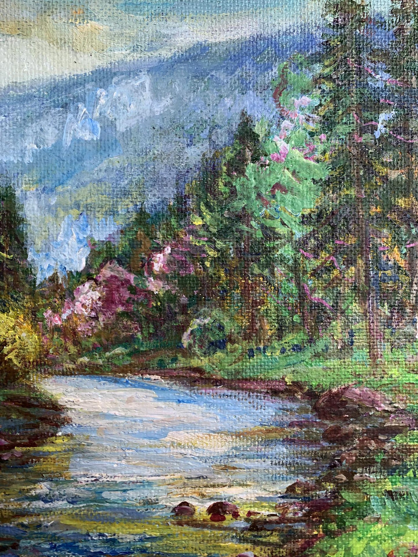 Oil painting Calm stream in the mountains Yu. Ulinets