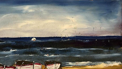 Oil painting Boats on the shore Unknown artist