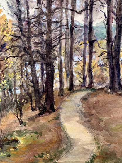 Watercolor painting Path in the autumn forest O. Umansky