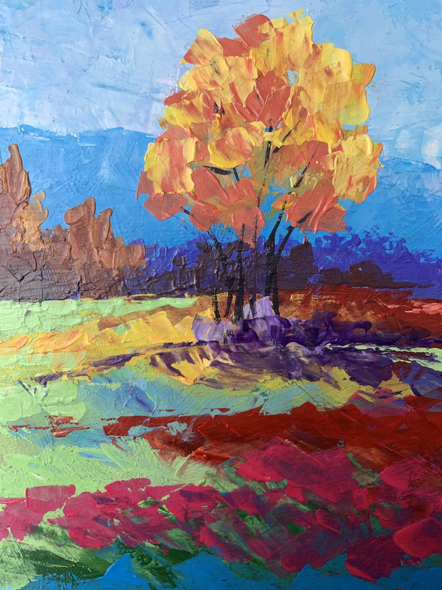 Oil painting Autumn lonely tree V. Zadorozhnya