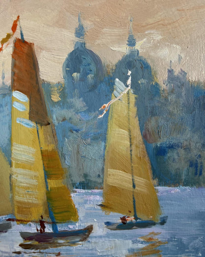 OIl painting Three sailboats in the evening Yuriy Suprunchuk