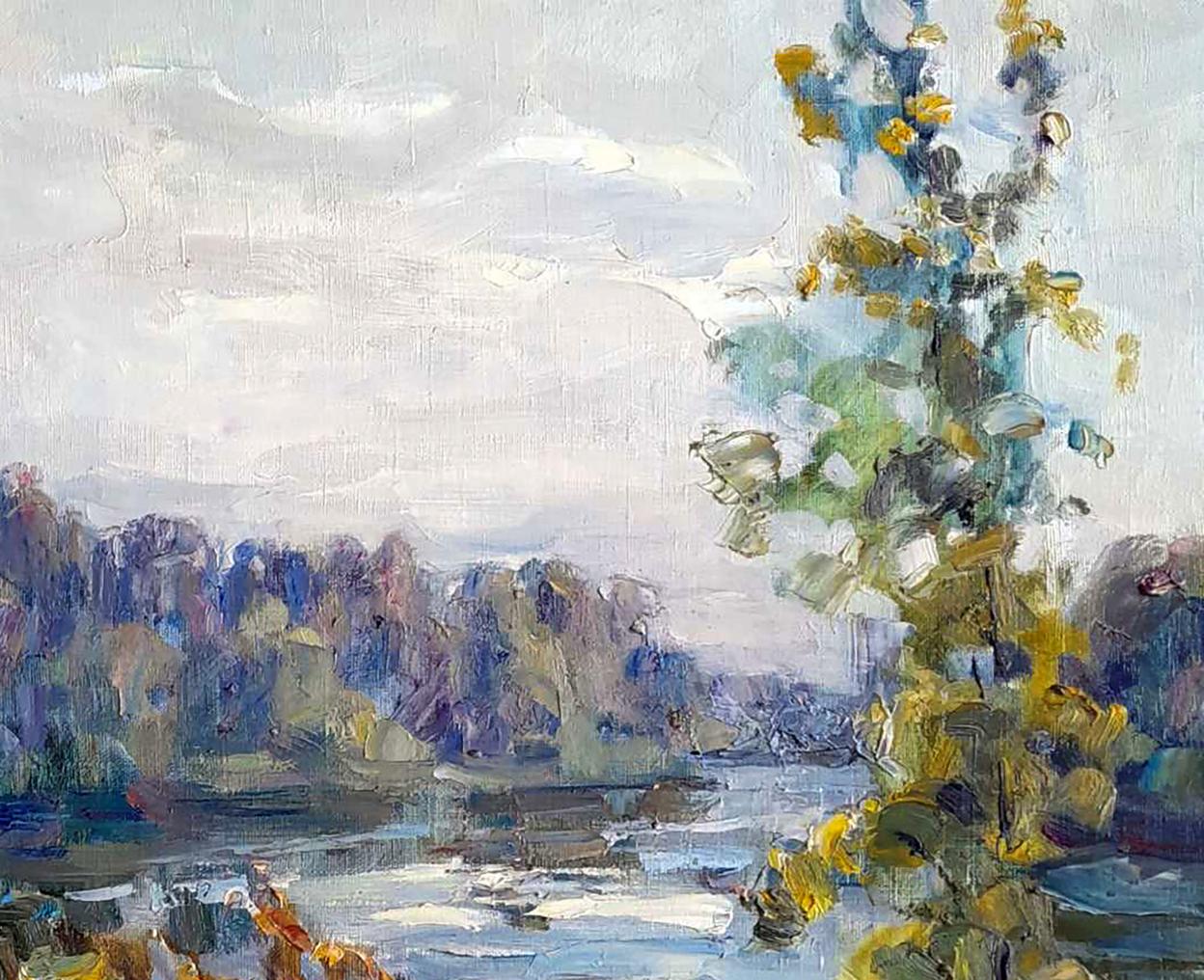 Oil painting "Near the River" by Kovalenko, portraying the beauty of nature.