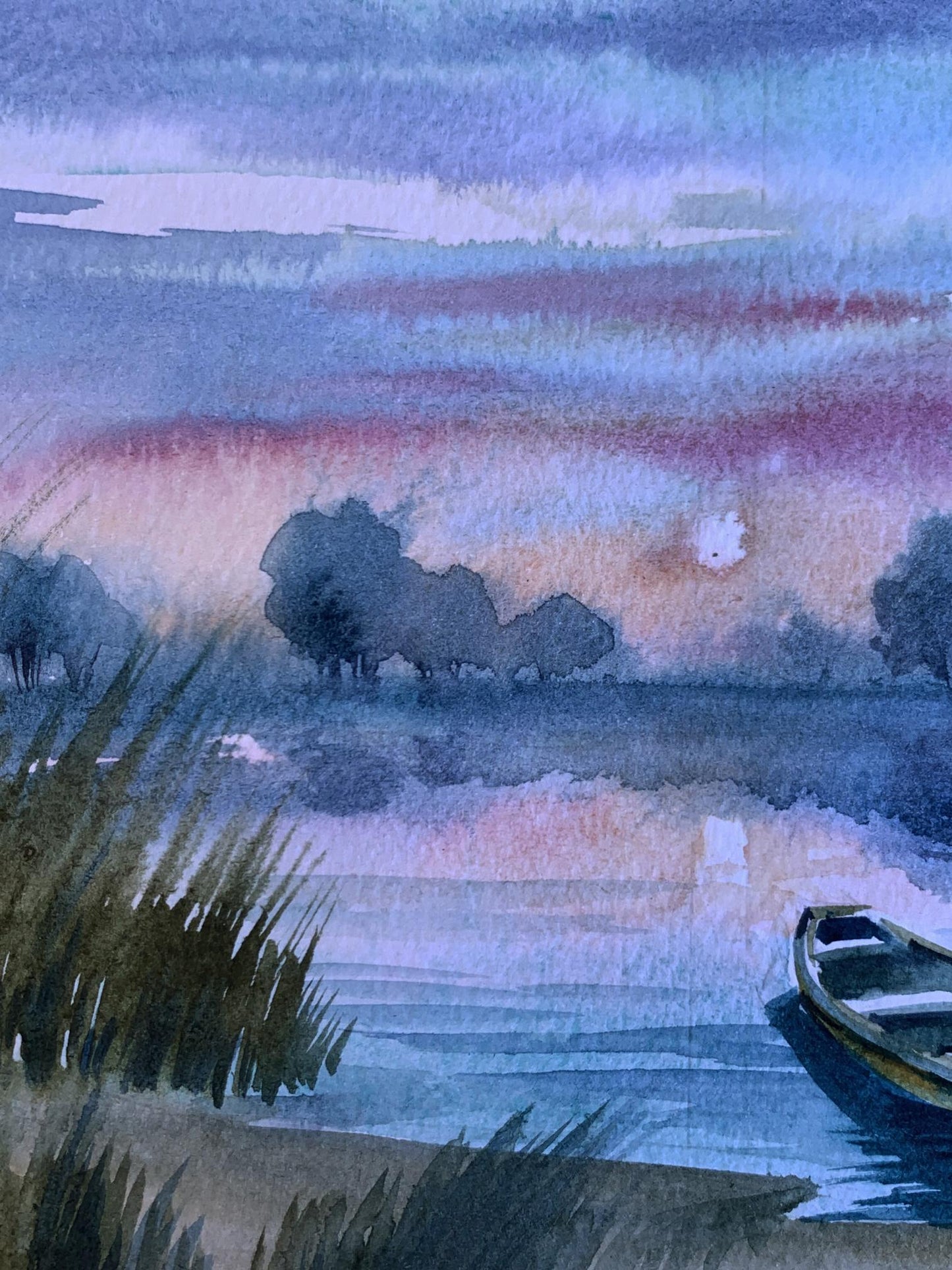 Watercolor painting Boat on the shore Svetlana Gramm